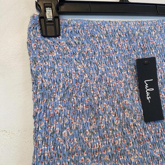 LULUS blue floral shirred mini skirt sz XS - Picture 2 of 5